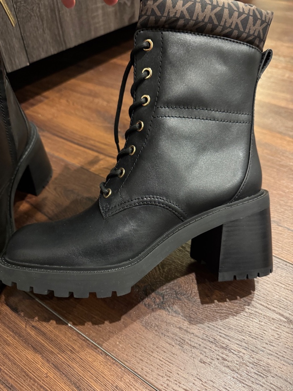 Michael Kors Black NWOT Cade Leather  and Signature Logo Combat Boot. No Box. - Picture 7 of 11